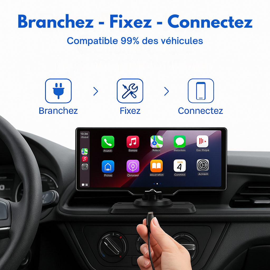 CarPlay One Max™ – Modernisez votre voiture en 3 minutes – sans câbles, sans outils, 100 % sans fil.