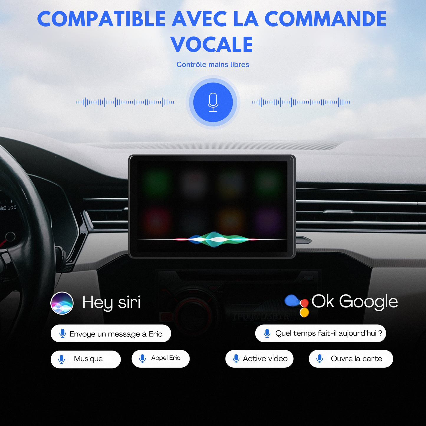 CarPlay One Ultra compatible Siri et Google Assistant – commandes vocales pour musique, appels et navigation