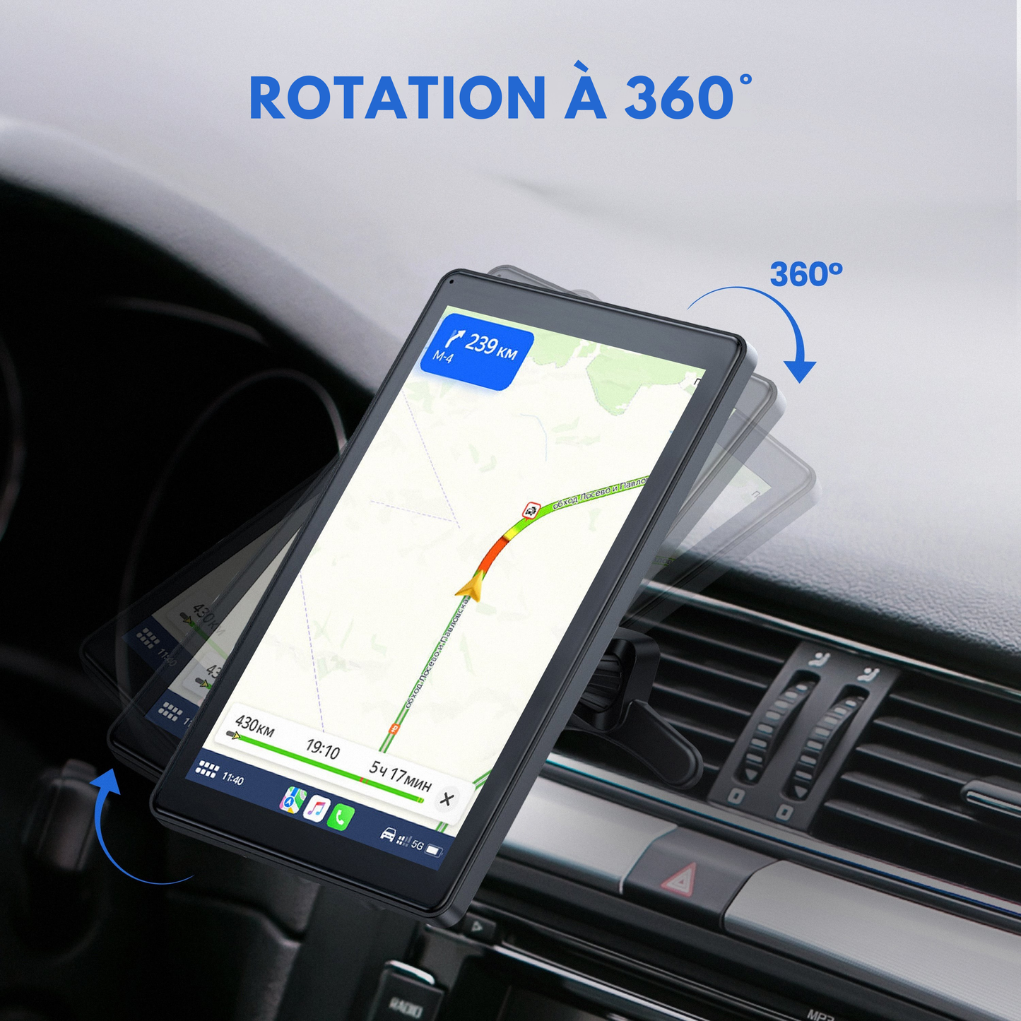 Écran rotatif CarPlay One Ultra – rotation à 360° pour basculer entre affichage vertical et horizontal