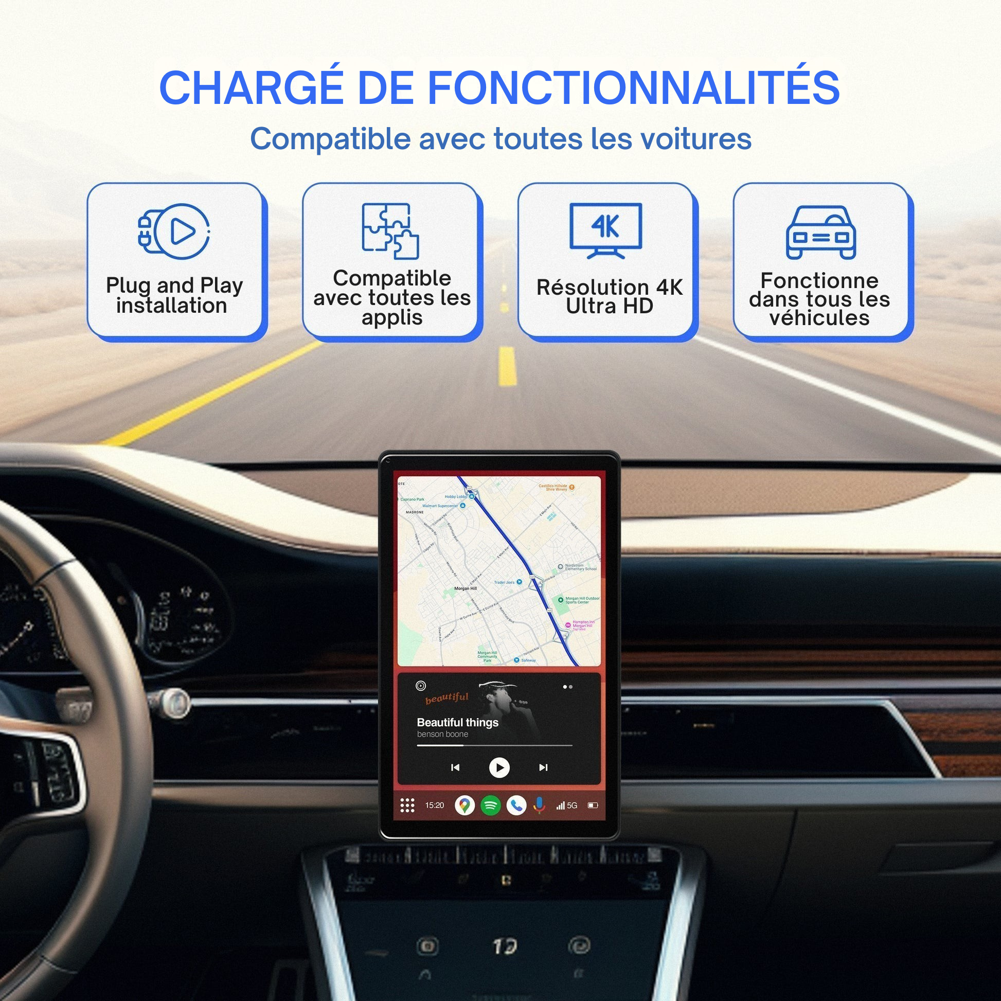 CarPlay One Ultra – boîtier CarPlay sans fil 4K compatible toutes voitures avec installation plug & play et toutes les applications