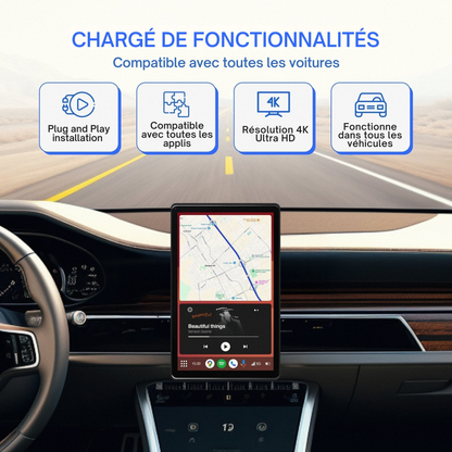 CarPlay One Ultra – boîtier CarPlay sans fil 4K compatible toutes voitures avec installation plug & play et toutes les applications