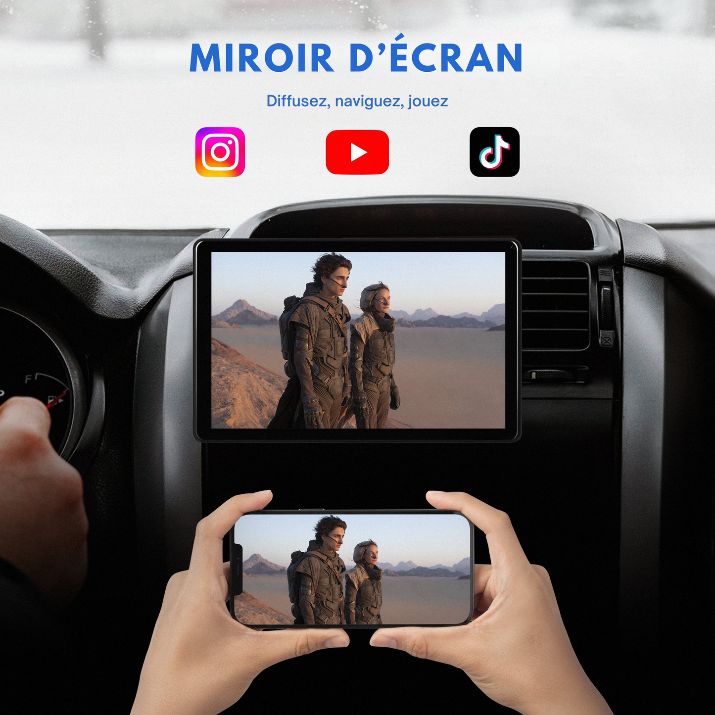 CarPlay One Ultra™ – Modernisez votre voiture en 3 minutes avec un grand écran — sans câbles, sans outils, 100 % sans fil.